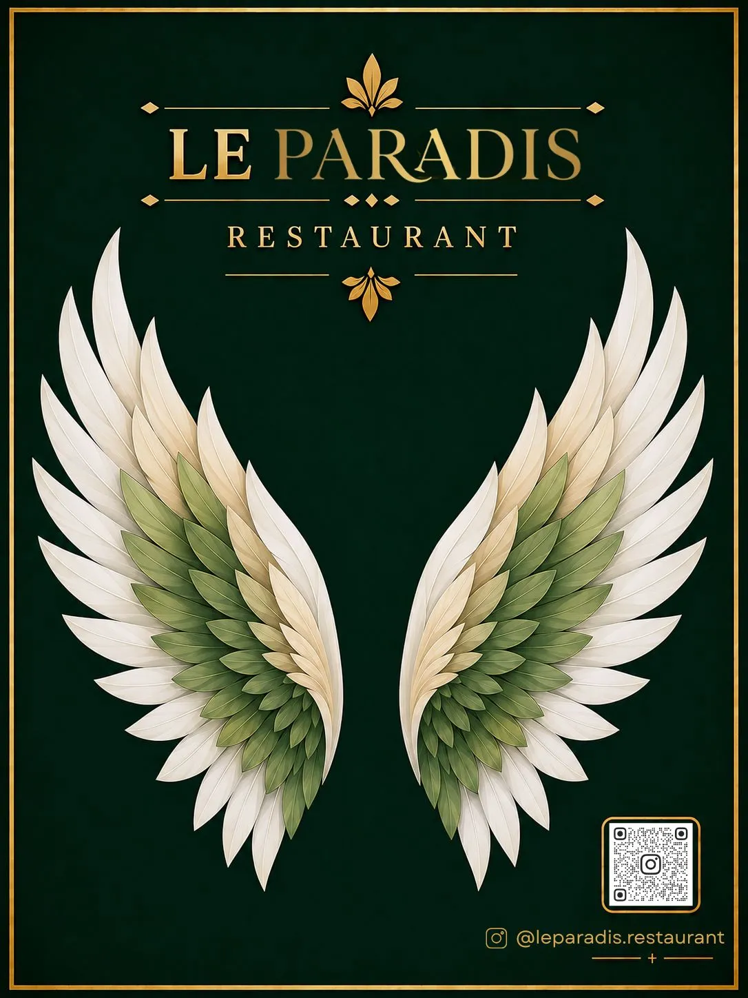Emblème Le Paradis — ailes stylisées vert et or